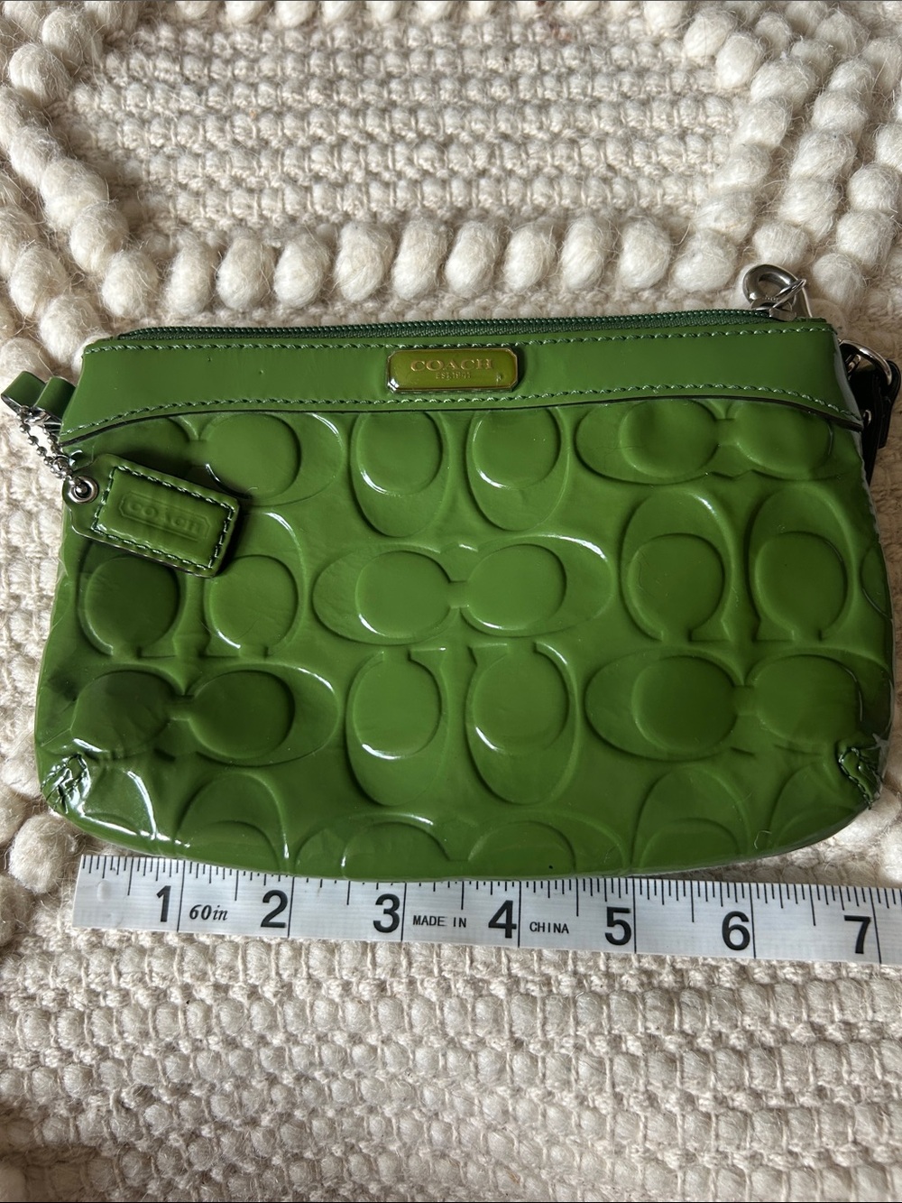 Coach Green Signature Patent Leather Wristlet - Picture 6 of 7